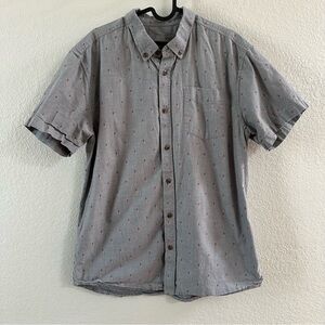 prAna Men’s Button Down Shirt – Gray with Pink Stitch Print – Size L